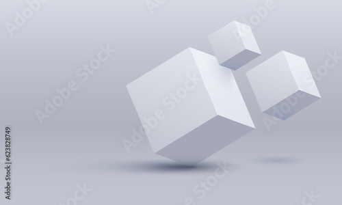 Fototapeta Naklejka Na Ścianę i Meble -  White cubes. Box. Vector illustration. Vector illustration of 3d cubes, Flying cubes, abstraction from three-dimensional figures, space with cubes, 3d objects