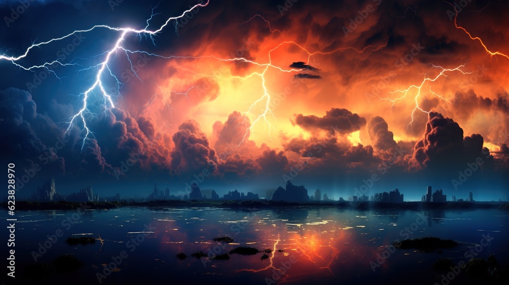wallpaper background of lightning in the sky in nature with generative ai