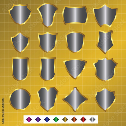 Vector set of shields in various styles Used in logo design or as a design element.