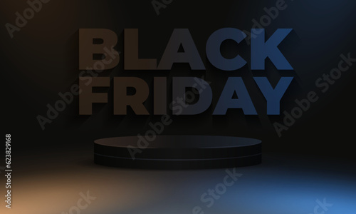 Restrained elegance banner for sales on Black Friday. Vector banner for shops, web. Black Friday typography banner. Black Friday modern typography text illustration on black background with percent
