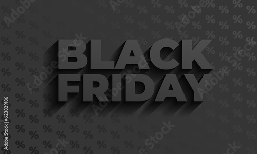 Restrained elegance banner for sales on Black Friday. Vector banner for shops, web. Black Friday typography banner. Black Friday modern typography text illustration on black background with percent