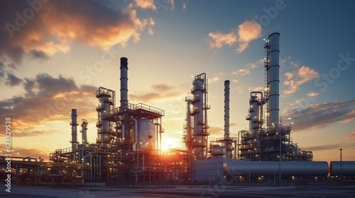 oil refinery at twilight with generative ai