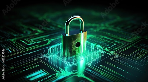 Data security and data protection. A padlock protects commercial data when connected to a virtual network. with generative ai
