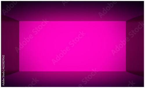Abstract pink empty room with bright front screen and space for text, floor, free space place, colored open space room without textures, bright background with walls, colorful vector 3d illustration