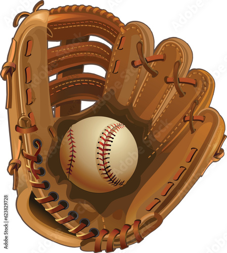 Old baseball. Ball and weathered glove