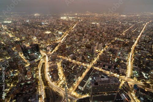 city of Santiago at night birdseye