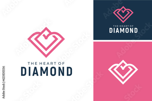 Simple Precious Crystal Diamond Heart Love Shape for jewel gem jewelry gemstone logo design