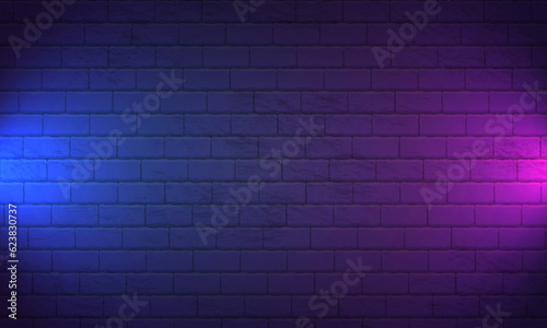 Nightly brick wall. Purple background for neon lights. Vector illustration.  Brick wall background. Wallpaper is dark purple with shadows on the edges. Background for neon illustrations and other desi