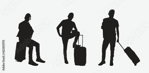 Travel in Style, Silhouette Collection of Elegant Men with Luggage