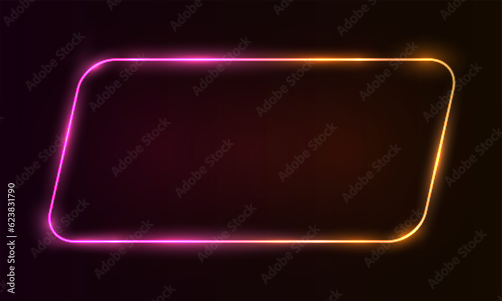 Vector square glowing in the dark, pink blue neon light, illuminate abstract cosmic vibrant color backdrop. Glowing neon light frame with rounded corners. Neon rectangle, neon lights horizontal sign, Vector square glowing in the dark, pink blue neon light, illuminate abstract cosmic vibrant color backdrop. Glowing neon light frame with rounded corners. Neon rectangle, neon lights horizontal sign,
