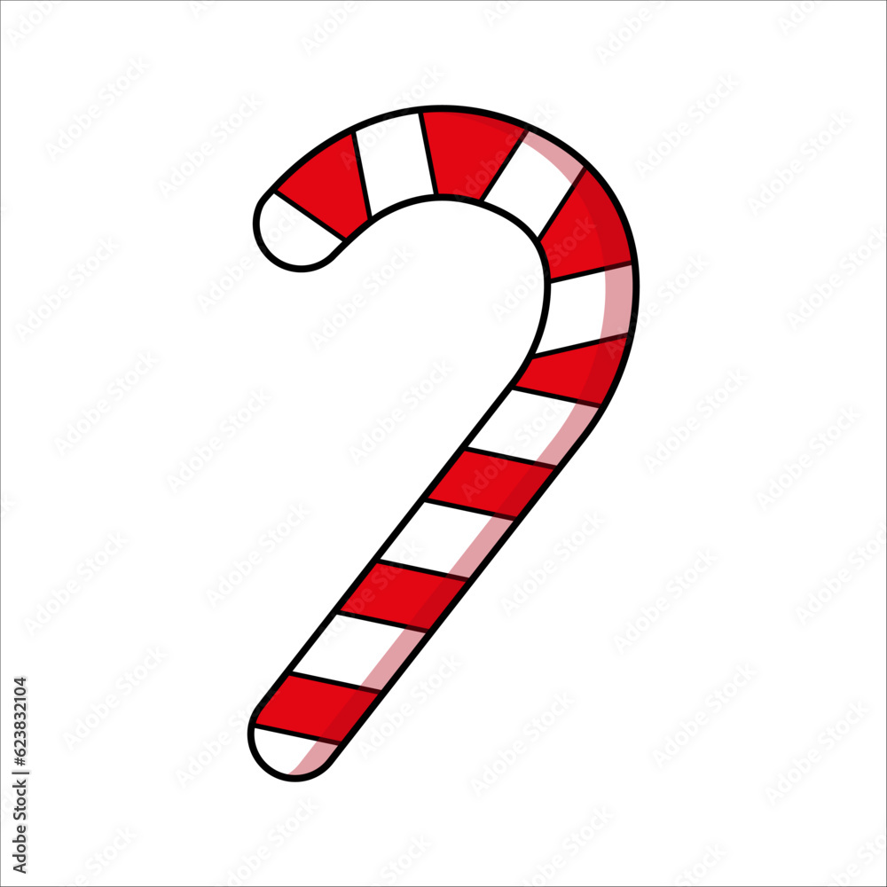Vector illustration of candy cane sticker for design, packaging, postcards for Christmas and New Year Vector illustration of candy cane sticker for design, packaging, postcards for Christmas and New Year
