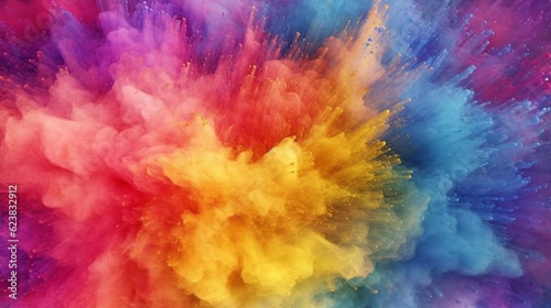 Colored powder explosion. Abstract closeup of dust, Generative AI.