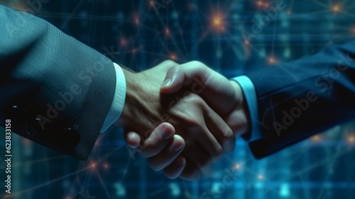 Conceptual image of a handshake between businessmen, Generative AI.