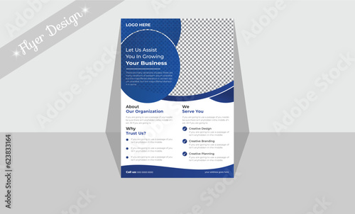 Template for a corporate business flyer including abstract shapes in blue 