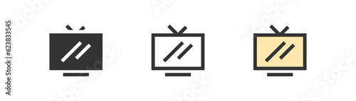 TV icon isolated on white background. Television, broadcast symbol. Video, stream, chanel, media, antenna. Flat design for web UI. Vector illustration.