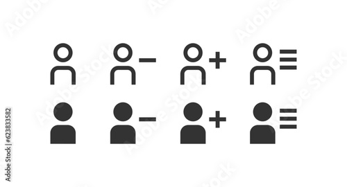 Social network user minimalism icon isolated on white background. Add, delete, list, user symbol. Flat design for web UI. Vector illustration.