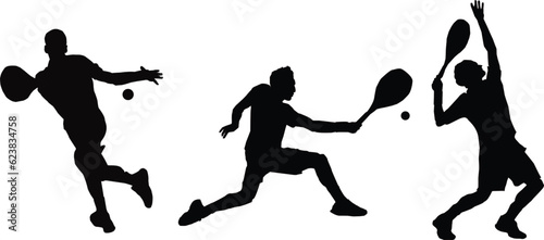 vector silhouette of a male tennis player on white background