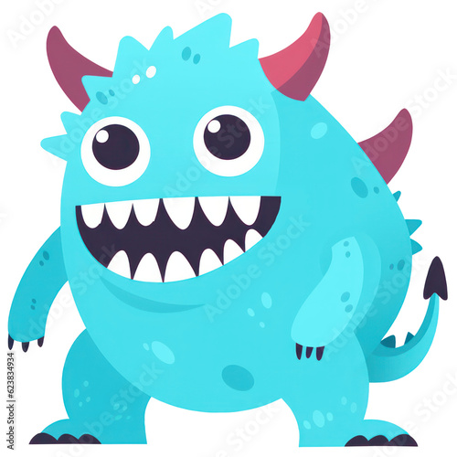 Cute Fantasy Halloween Cartoon Blue Monster Character in Flat Design  Isolated on Transparent Background. Generative AI