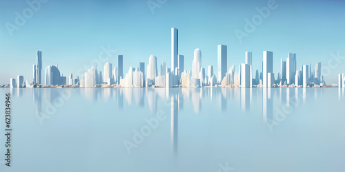 Modern City 3D render view. Minimalist modern architecture