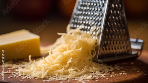 A grater with grated Parmesan cheese for pasta. AI generated