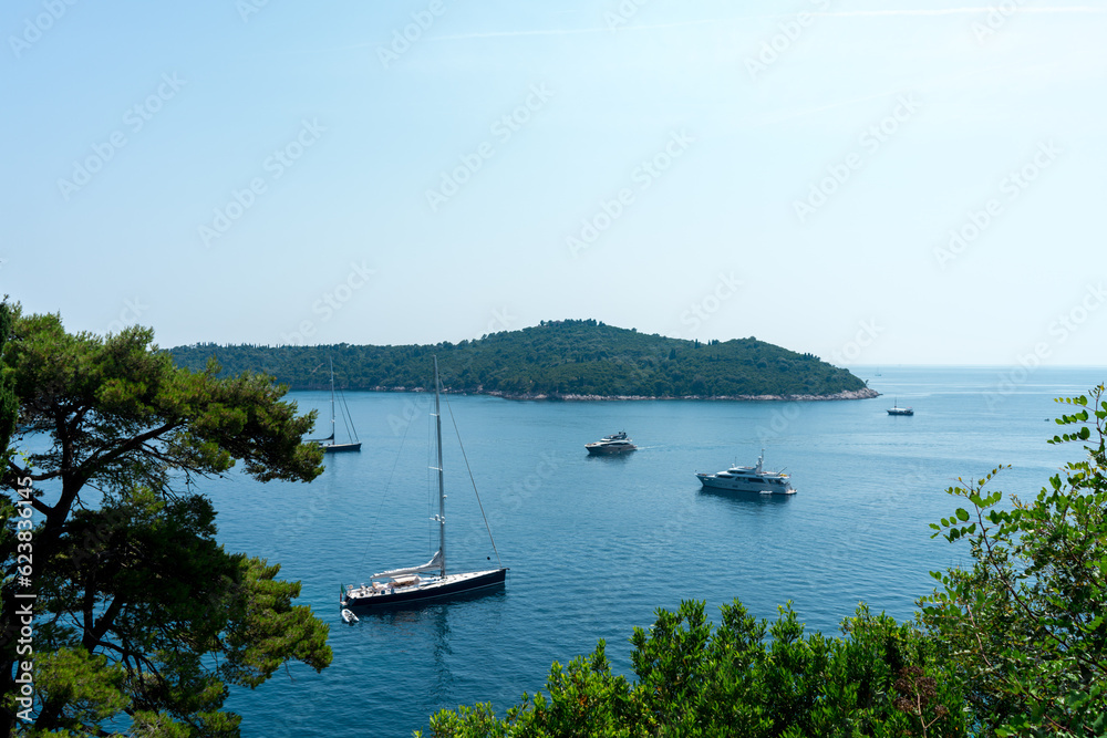 sailboat and yachts on Adriatic Sea in Dubrovnik Croatia sailboat and yachts on Adriatic Sea in Dubrovnik Croatia