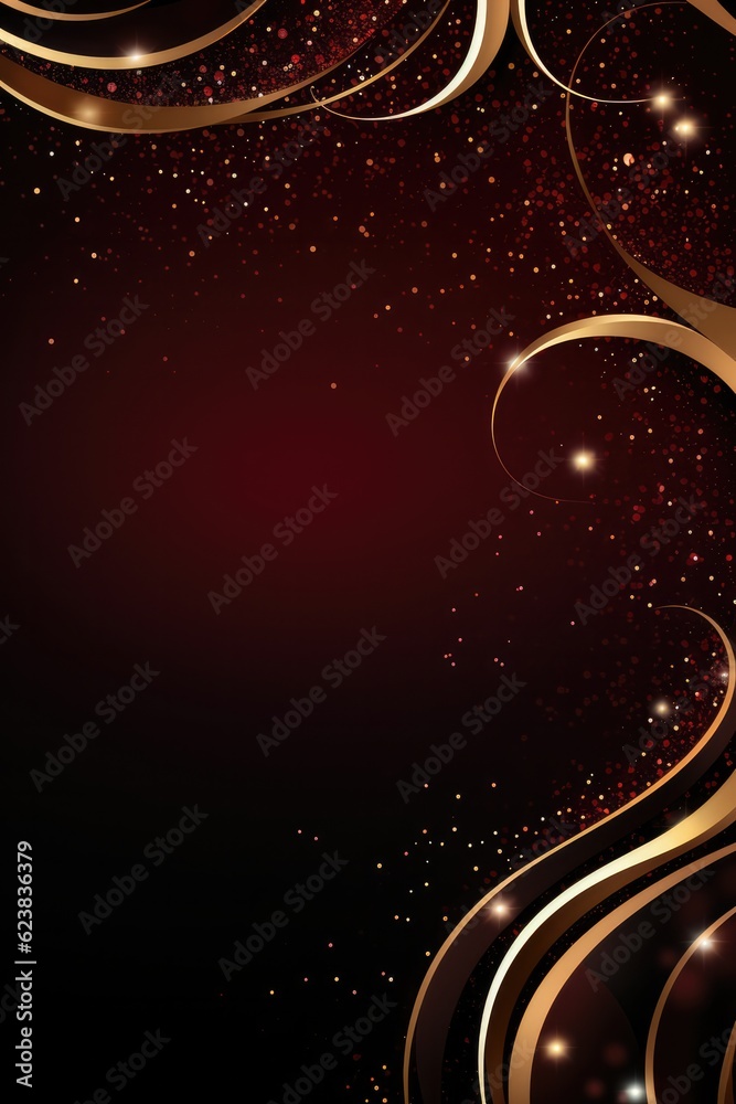 A Dark Background With Gold Swirls And Stars. Dark Backgrounds, Gold Swirls, Gold Stars, Color Schemes, Wallpaper Design, Patterned Art, Greeting Сard. Generative AI