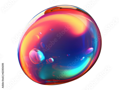 3d crystal glass bubble with refraction and holographic effect isolated on transparent or white background, png