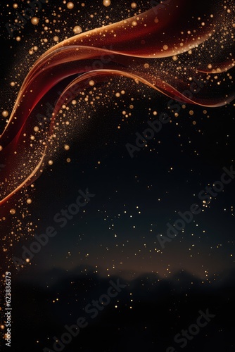 A Black Background With Gold And Red Swirls. Using Black Backgrounds For Decor, Gold And Red Decor Accents, Color Combinations With Above Colors, Greeting Сard. Generative AI photo