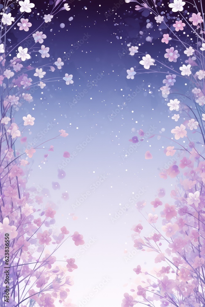 A Purple And Blue Background With Pink Flowers. Purple Aesthetics, Blue Color Palettes, Pink Flowers, Color Combinations, Background Designs, Textile Prints, Greeting Сard. Generative AI