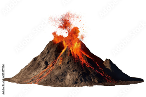 Fotografia, Obraz Volcano eruption with lava isolated on transparent or white background, png
