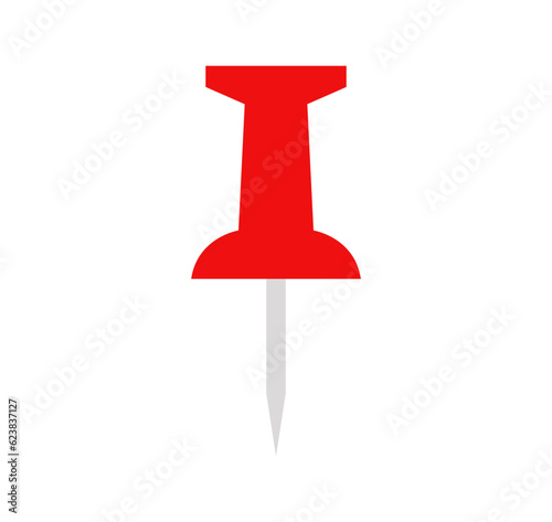 Pin icon. Simple red push pin from side illustration.
