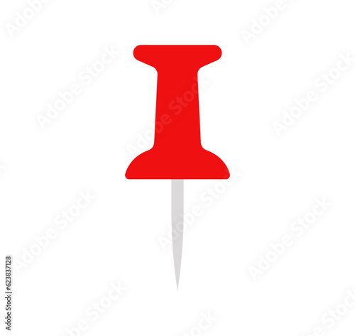 Pin icon. Simple red push pin from side illustration.