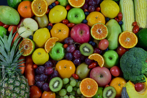 Fototapeta Naklejka Na Ścianę i Meble -  Fresh fruits, assorted fruits, colorful background. Healthy fruits and vegetables concept.