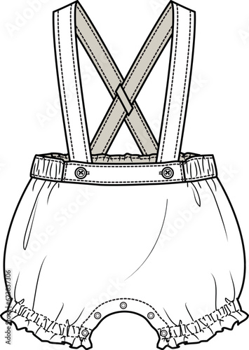 BABY WEAR BLOOMER WITH SUSPENDER BRACE FASHION FLAT DESIGN VECTOR SKETCH