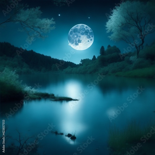 water landscape and moon illustration