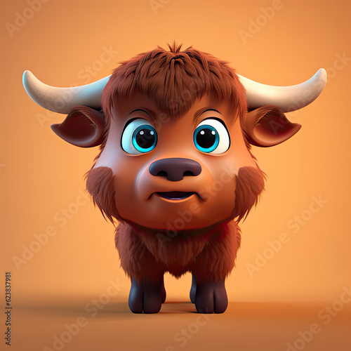 Cute Bison, 3d cartoon, big eyes, friendly, solid background, minimalistic © Visual Realm