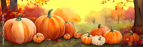 Autumn pumpkins watercolor  generative ai
