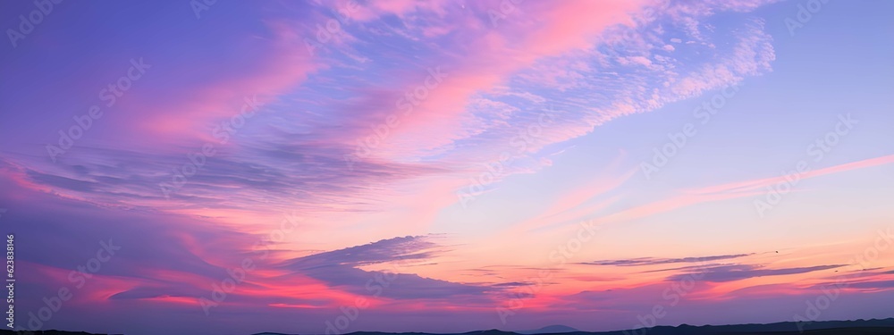 美しい紫に染まる夕日の空と雲、ドラマチックな夕焼け