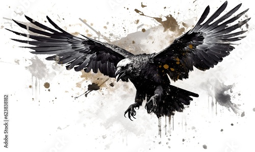 Raven flying, watercolor, generative ai