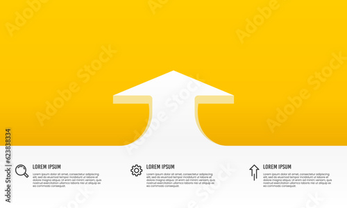 Slika na platnu Business presentation white arrows and 3 options yellow background template