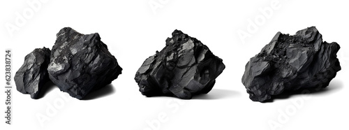 Set of coals isolated on transparent or white background, png