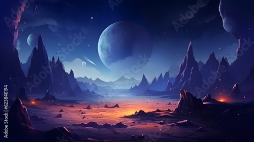 Fantastic Galaxy: Alien Planetary Landscape for Space Game Backgrounds