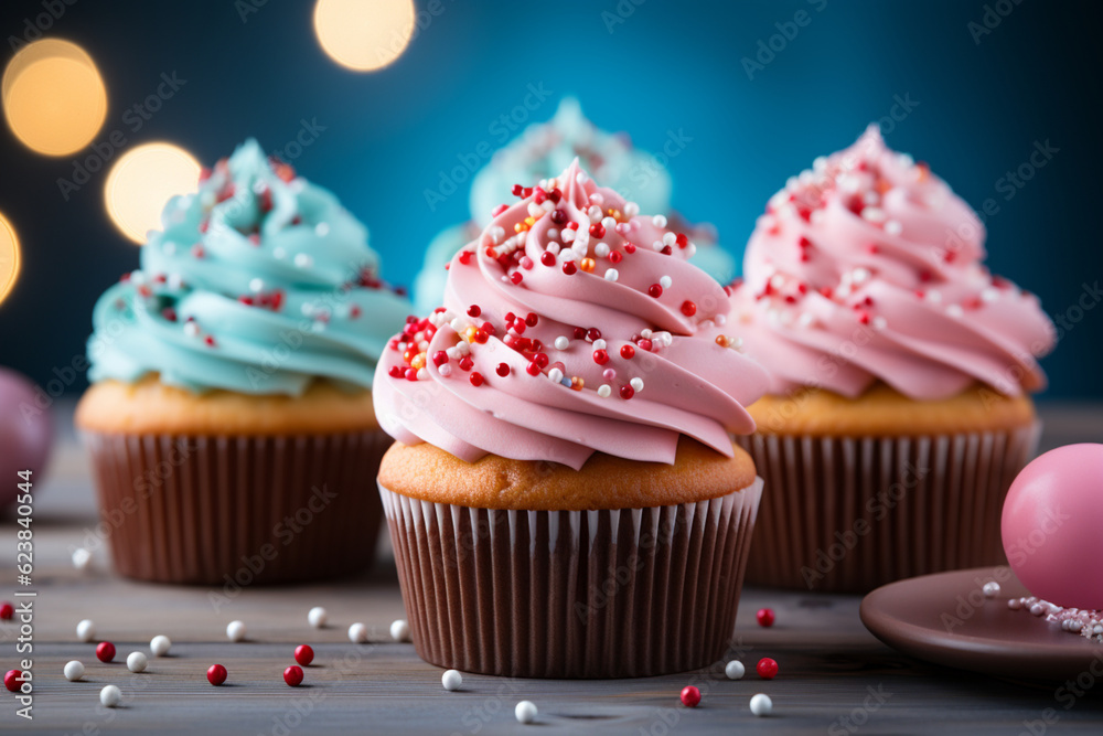colorful birthday cupcake simple background  Generative AI