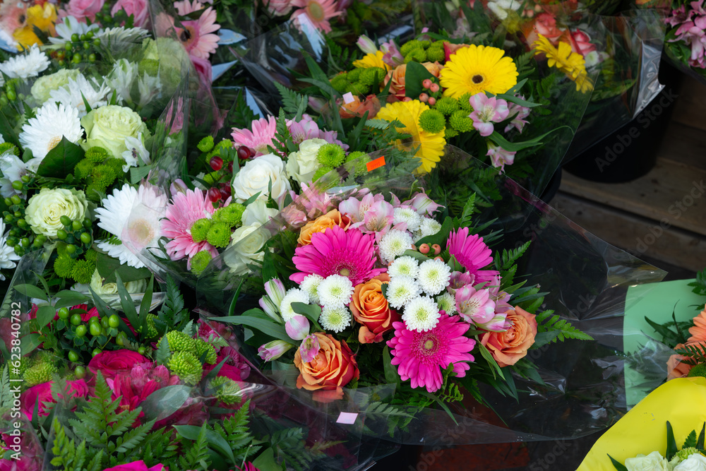 bouquet of flowers at a flower vendor downtown bouquet of flowers at a flower vendor downtown