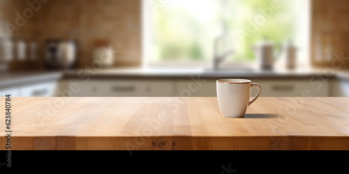 Empty Wooden table in kitchen Generative AI