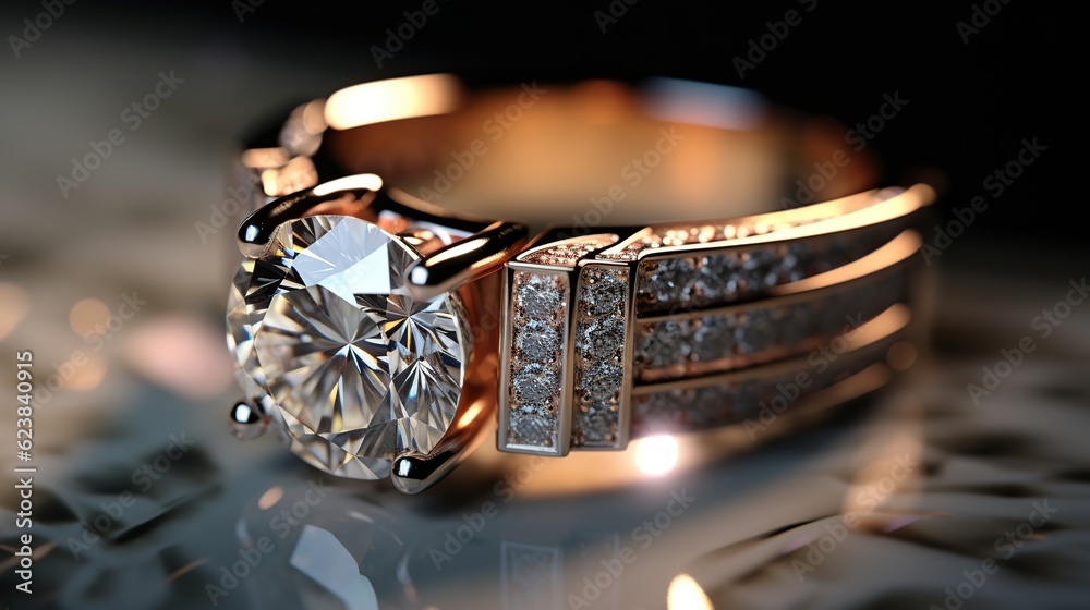 close up photograph of a diamond wedding ring Generative AI close up photograph of a diamond wedding ring Generative AI