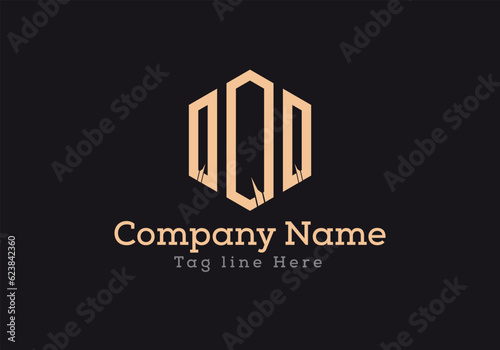 QQQ letter logo design with polygon shape. QQQ polygon and cube shape logo design in gold colour. photo