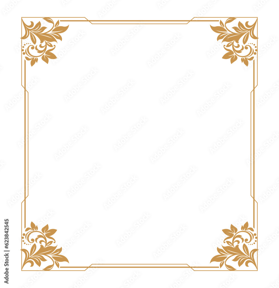 Obraz premium Decorative frame Elegant vector element for design in Eastern style, place for text. Floral golden and white border. Lace illustration for invitations and greeting cards.