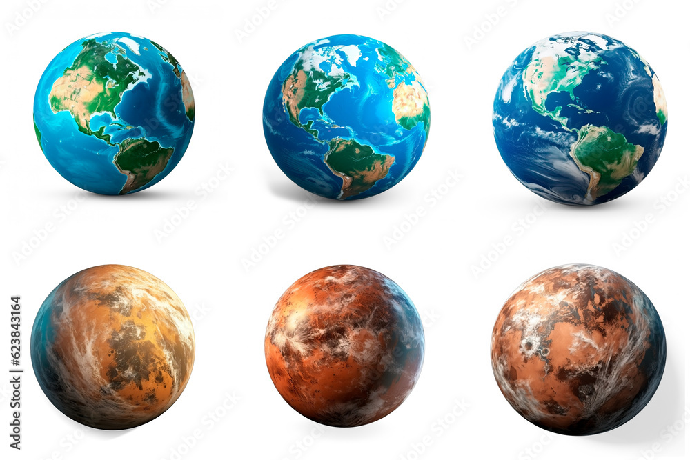 Earth planet and Earth-like exoplanets isolated on transparent background