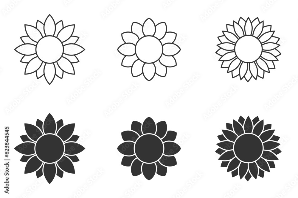 Sunflower icon set. Vector illustration.